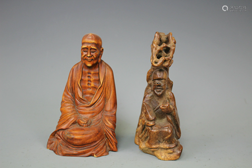 A Pair Of Huangyangmu Carved Figurines