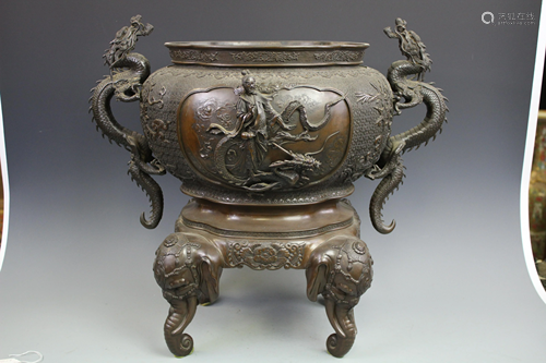 A Large Japanese Bronze Censer Meiji Period