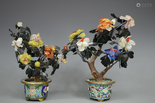 A Pair of Cloisonne Enameled Pots