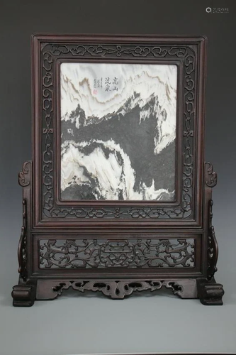 A Marble Inset Hongmu Screen