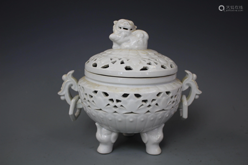 A White Porcelain Tripod Censer With Mythical Beast