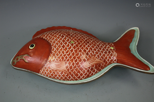 A Red and Turquoise Glazed Fish-Shaped Case