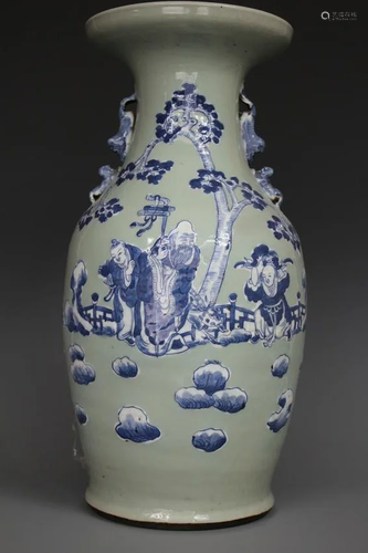 A Celadon-Glazed Embellished Vase, Qing Dynasty