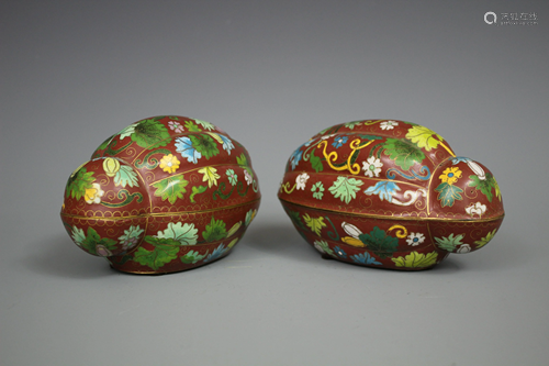 A Pair of Enameled Fruit Shaped Boxes