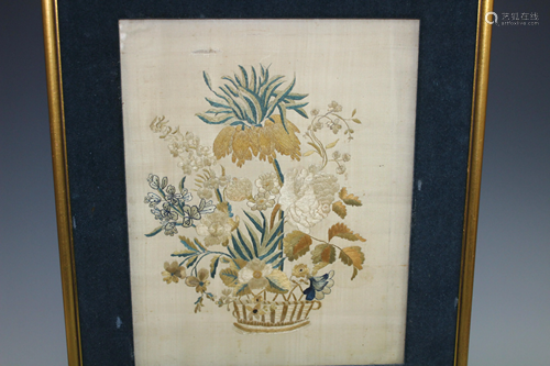 A Chinese Silk Embroidery With Glass Frame