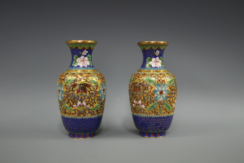 A Pair Of Cloisonne Enameled Vases