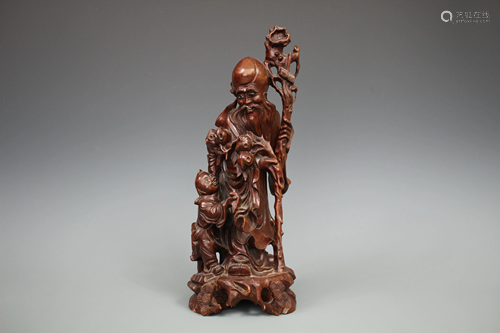 A Hongmu Carving Figure of A Senior and A Child