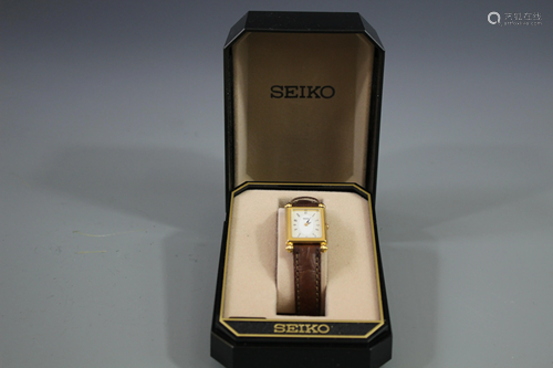 Seiko Square Watch With Leather Belt