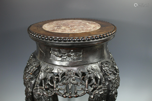 A Rosewood Marble-Engraved Top Center Table, Qi…