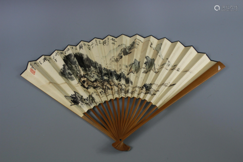 Hand Drawn Paper Fan Painted By Pan Tianshou