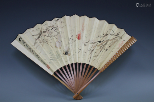 A Paper Fan Painting and Calligraphy By Xi Gu