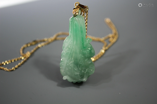 Jadeite Cabbage-Shaped Pendant With Gold N…