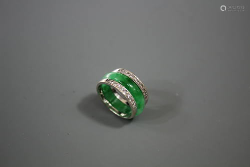 A Jadeite and 14K White Gold Ring