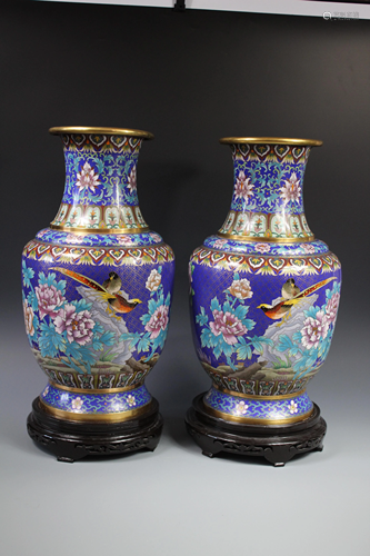 A Pair of Cloisonne Enameled Vases