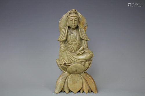 A Shoushan Stone Carving Figure of Guanyin, Q…