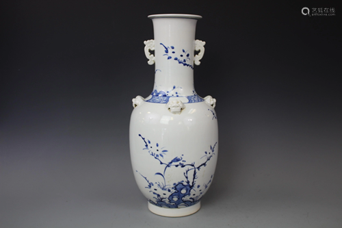 A Blue and White Double-Handle Vase, Kangxi P…