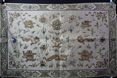 A Large Silk Nine Dragons Embroidered Panel, …