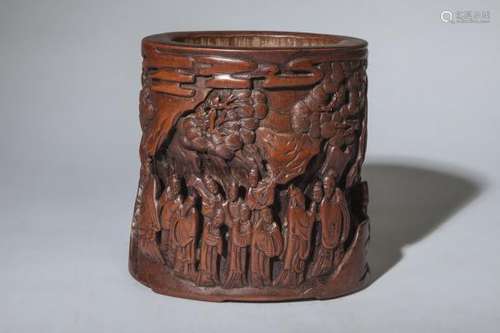 Objet de lettré, porte pinceaux ciselé dans un tronc de bambou d'une assemblée de [...]