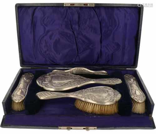 (5) Piece silver dressing table set.