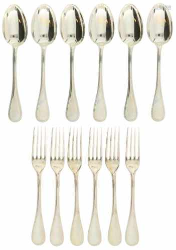 (12) Silvered Christofle 'Perles' forks and spoons.