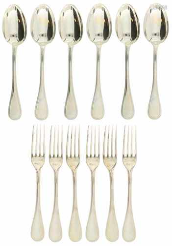 (12) Silvered Christofle 'Perles' forks and spoons.