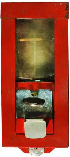 A red lacquer metal chewing gum machine, 20th century.