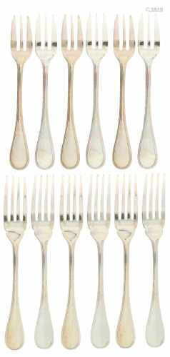 (12) Silvered Christofle 'Perles' forks.