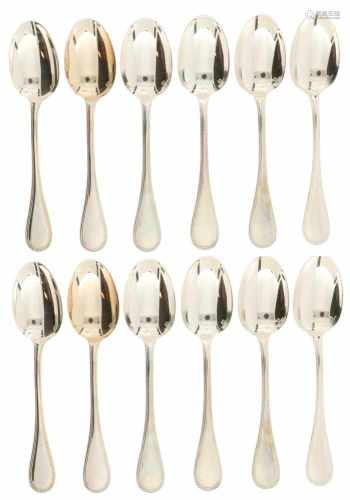 (12) Silvered Christofle 'Perles' dessert spoons.