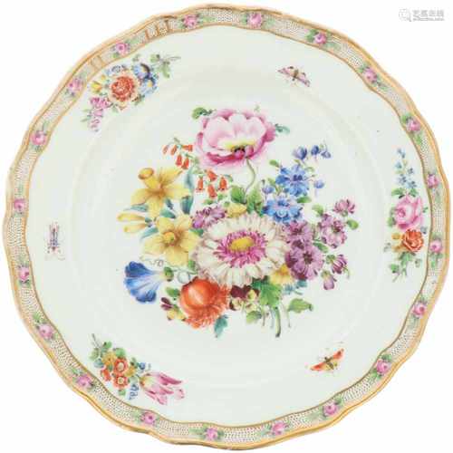 A porcelain plate with flower. Meissen, Second half 20th century.