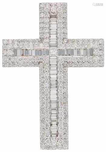 Cross-shaped pendant white gold, ca. 4.30 carat diamond - 18 ct.