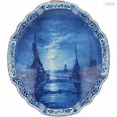 A Delft blue plaque. Marked 'De Porceleyne Fles', after H.W. Mesdag. 20th century.