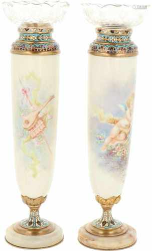 A set of (2) porcelain vases with champlevé motif. France, late 19th century.