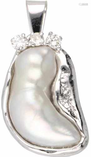 Pendant white gold, ca. 0.12 carat diamond and mother of pearl - 18 ct.