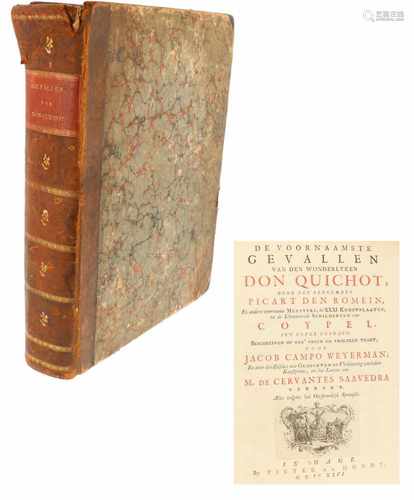 Miguel de Cervantes Saavedra. Don Quichot of La Mancha in half leather band. 1746