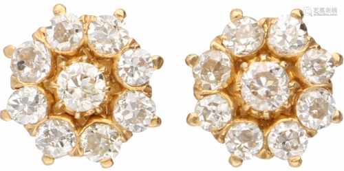 Rosette earrings yellow gold, ca. 2.12 carat diamond - 18 ct.