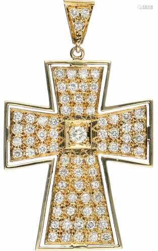 Cross-shaped pendant yellow gold, ca. 2.39 carat diamond - 14 ct.