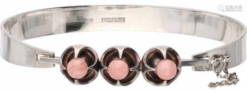 Kultaseppa Salovaara Finnish vintage bangle silver, rose quartz - 925/1000.