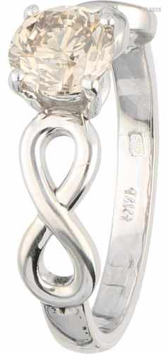 Solitary ring white gold, ca. 0.78 carat diamond - 14 ct.