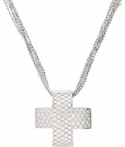 Italian design necklace with cross-shaped pendant white gold, ca. 1.03 carat diamond - 18 ct.