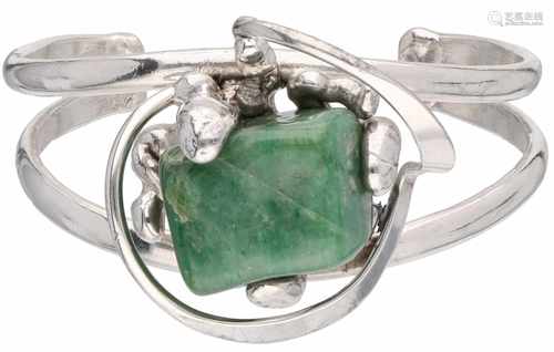 Danish design bangle bracelet silver, aventurine - 925/1000.