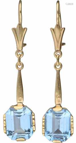 Earrings yellow gold, aquamarine - 14 ct.