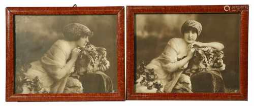 Two antique photographs of an elegant lady. Rotophot Berlin. Ca. 1910.