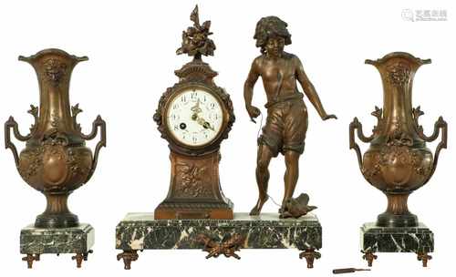 A ZAMAC mantlepiece set. France, Second half 19th century.