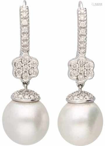 Earrings white gold, ca. 0.58 carat diamond and pearl - 18 ct.