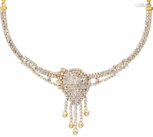 Entourage necklace bicolour gold, ca. 6.18 carat diamond - 14 ct.