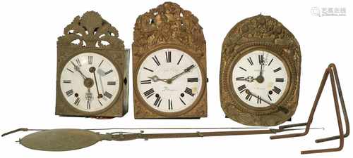 A lot with (3) comtoise clocks incomplete. In need of restoration work.