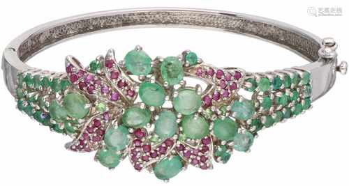 Bracelet silver, emerald and ruby - 925/1000.