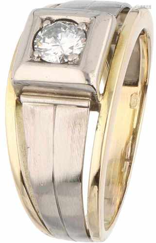 Signet ring bicolour gold, ca. 0.40 carat diamond - 14 ct.