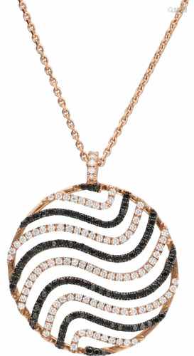 Necklace with rose gold pendant, ca. 1.86 carat white and black diamond - 18 ct.