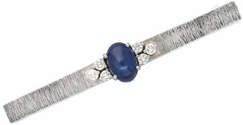 Brooch white gold, ca. 0.24 carat diamond and sapphire - 18 ct.